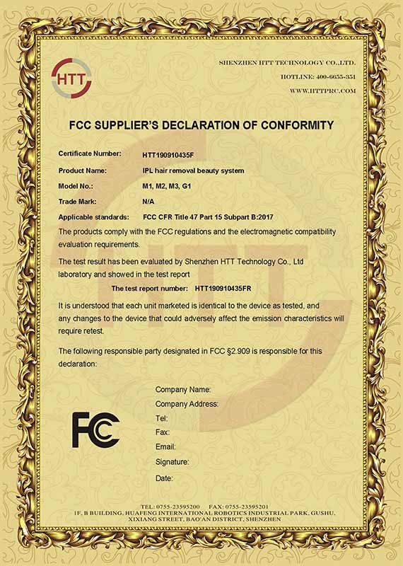 光子脫毛儀FCC證書(圖1)
